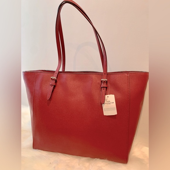 🌹🌹COACH NWT TURNLOCK TOTE SHOULDER RED CROSS GRAIN LEATHER ADJ STRAP 17x11x5 - Picture 2 of 5